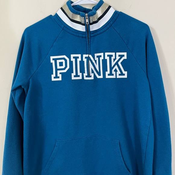 Victoria’s Secret PINK Blue Graphic Zip Up Pullover Sweater - Picture 2 of 5